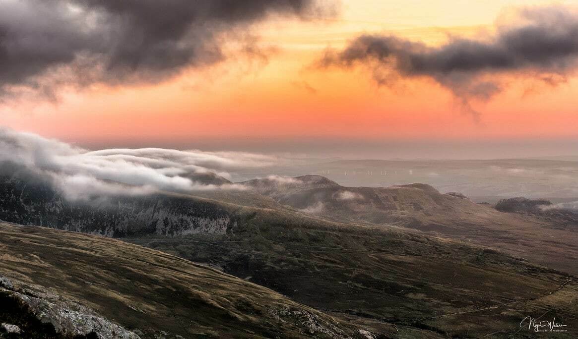 Clouds rolling in over the Carneddau Mountain Range Snowdonia