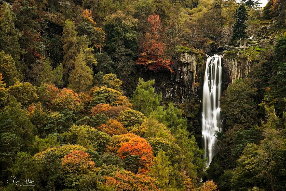 Pistyll Rhaeadr Waterfall autumnal colours Wales