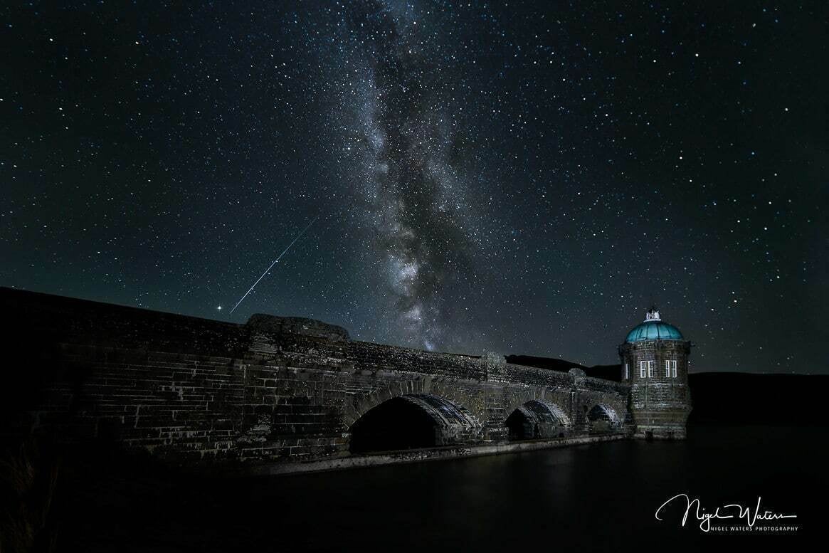 A Meteor and the Milky Way Craig Goch Dam at Elan Valley Wales