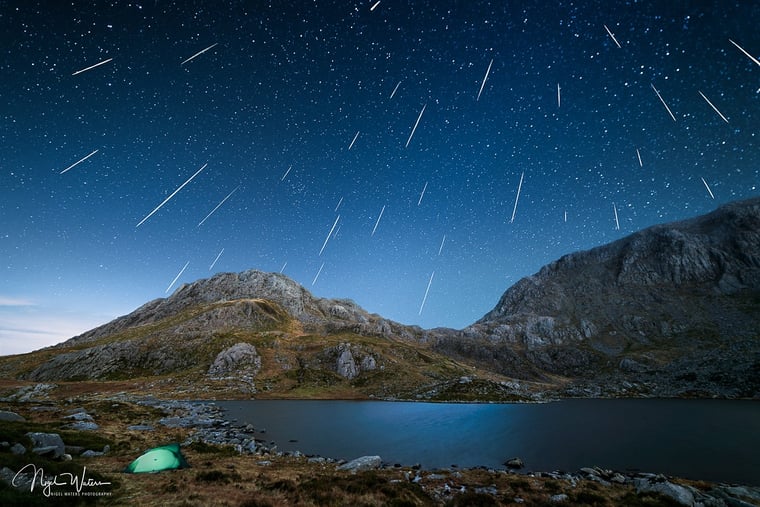 Geminid meteor shower over Tryfan Snowdonia Wales