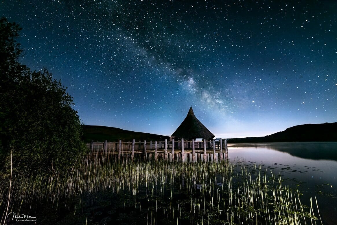 Serenity of night nightscape photograph milky way over Llangorse Lake Wales