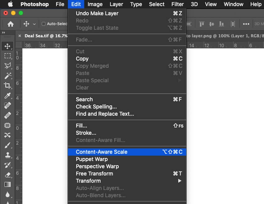 Content Aware Scale Select Edit Menu