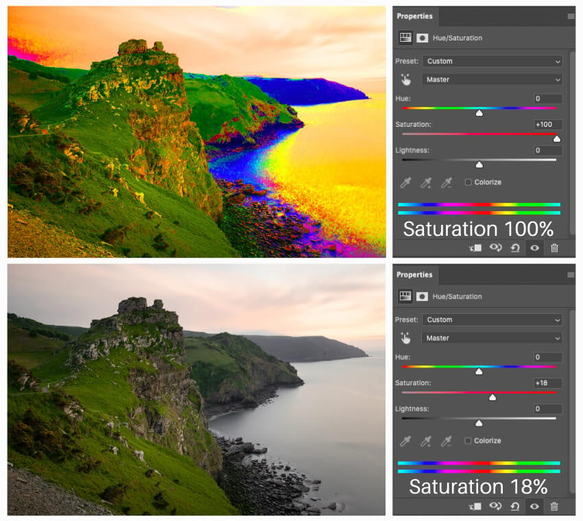 Vibrance vs Saturation - Hue Saturation Adjustment Layer