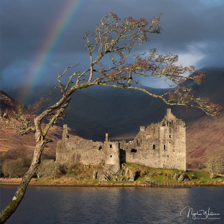 Limited Edition Landscape print of Kilchurn Castle and Rainbow