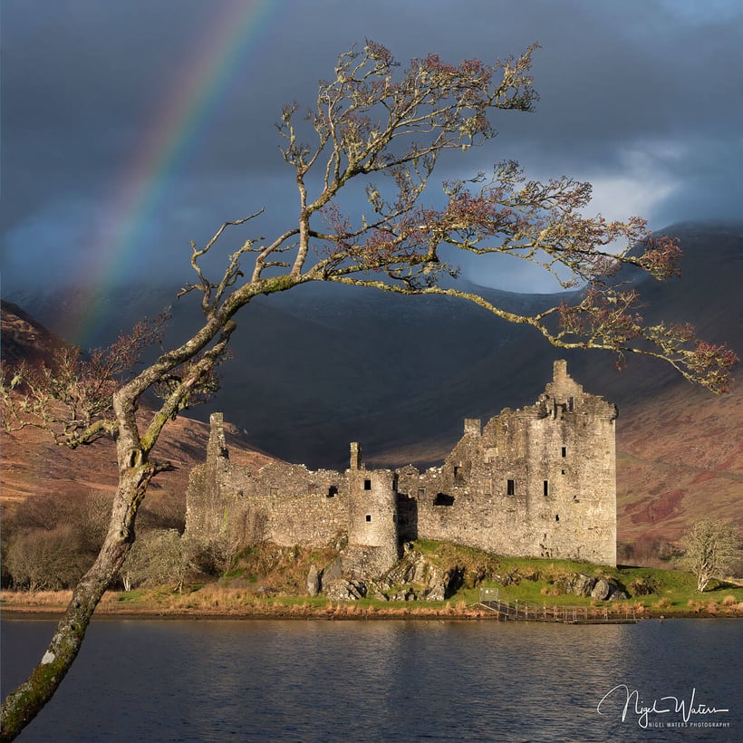 Limited Edition Landscape print of Kilchurn Castle and Rainbow