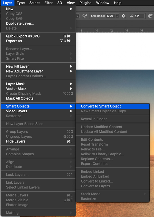 How to Convert to Smart Object from Menu Photoshop