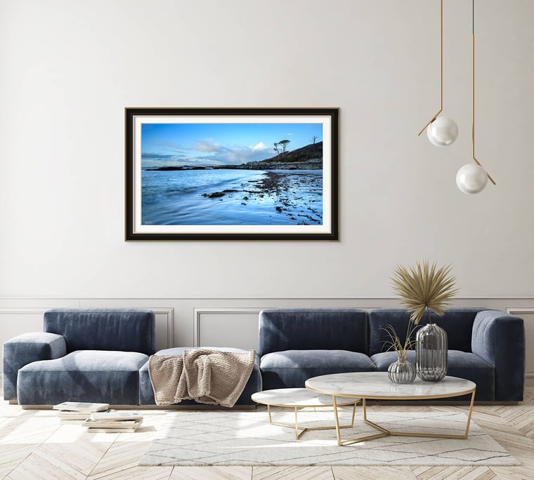 Signed Limited Edition Fine Art Seascape Print titled Cerulean Shore taken in the Winter Highlands Scotland.