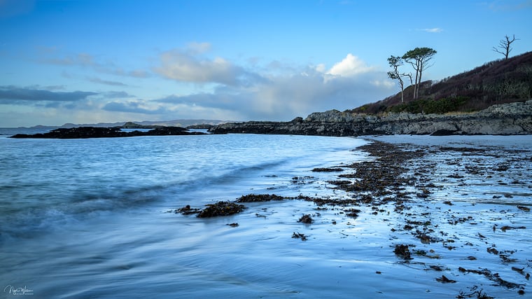 Signed Limited Edition Fine Art Seascape Print titled Cerulean Shore taken in the Winter Highlands Scotland.