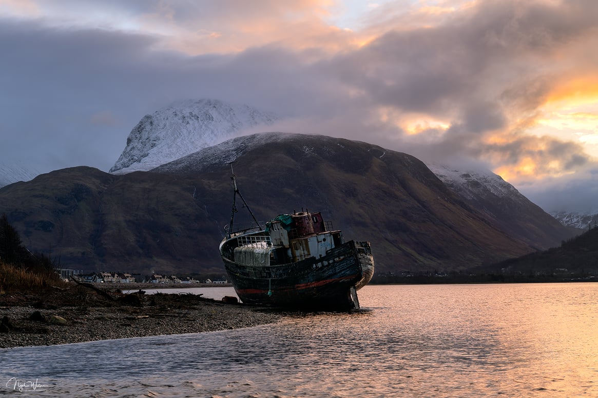 Signed Limited Edition Fine Art Landscape Print titled The Corpach Shipwreck taken in the Highlands Scotland.